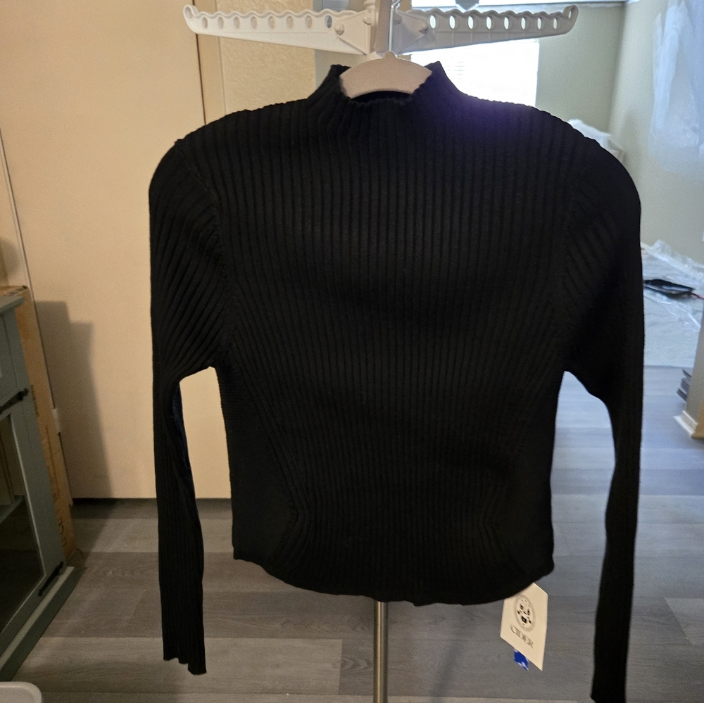 Cider Black Ribbed Turtleneck Sweater